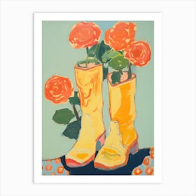 Painting Of Roses Flowers And Cowboy Boots, Oil Style 2 Art Print