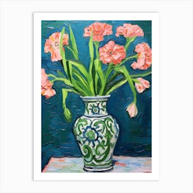 Flowers In A Vase Still Life Painting Carnation 3 Art Print