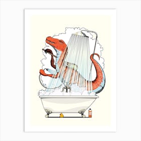 Velociraptor Dinosaur In The Shower Art Print