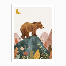 Brown Bear Walking On A Mountrain Storybook Illustration 3 Art Print