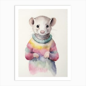 Baby Animal Watercolour Ferret Art Print