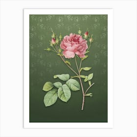 Vintage Pink Cumberland Rose Botanical on Lunar Green Pattern n.2158 Art Print