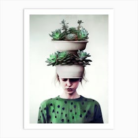 Succulents On The Head plant lover Art Print