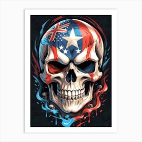 American Flag Floral Face Evil Death Skull (15) Art Print