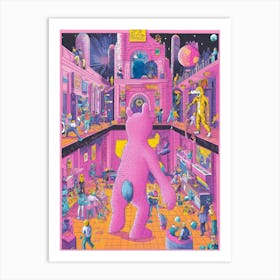 Pink Bear In A Pink Room Art Print