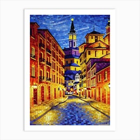 Mosaic Street At Night Art Print