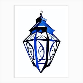 Lantern Symbol Blue And White Line Drawing Art Print