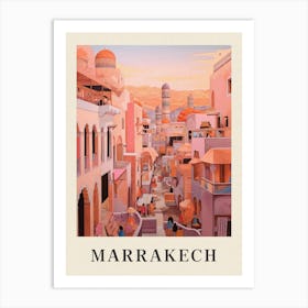 Marrakech Morocco 2 Vintage Pink Travel Illustration Poster Art Print