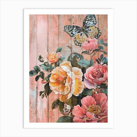 Roses And Butterflies Art Print