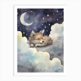 Baby Gray Wolf 2 Sleeping In The Clouds Art Print