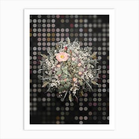 Vintage Sparkling Rose Flower Wreath on Dot Bokeh Pattern Art Print