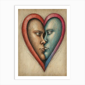 Two Faces In A Heart Art Print