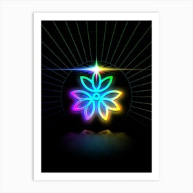 Neon Geometric Glyph Abstract in Candy Blue and Pink with Rainbow Sparkle on Black n.0296 Art Print