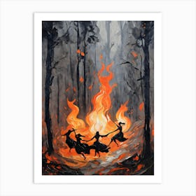 Beltane Fire Dancers - Witch Circle Artwork Witchy Pagan Festival For Wheel of The Year Witches Dancing Art Print Lunar Goddess Calling Wicca Witchcore Witch Art Print