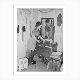 Daughter Of Carpenter From Hobbs, New Mexico, Straightening Dresser In Room In Tourist Court Which Is Now The Family Art Print