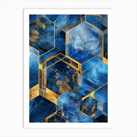 Blue And Gold Hexagons Art Print