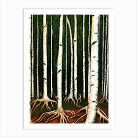 Trees Roots Birch Trees Nature Abstract Forest Artwork Artistic Landscape Growing Bark Trunks Wood Gothic Creepy Scary Art Print