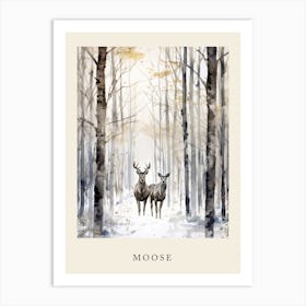 Winter Watercolour Moose 1 Poster Art Print