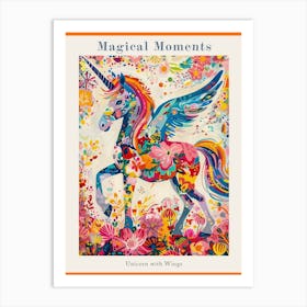 Floral Unicorn With Wings Painting 2 Poster Art Print