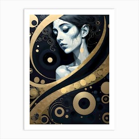 Porcelain Face Broken Dreams In Gold And Black Art Print