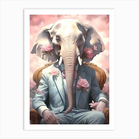 Elephant With Roses Art Print