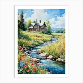 Charming House Nestled In The Heart Of A Blooming Summer Meadow Brimming With A Kaleidoscope Of Wil Art Print