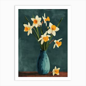 Daffodil Flowers On A Table   Contemporary Illustration 2 Art Print