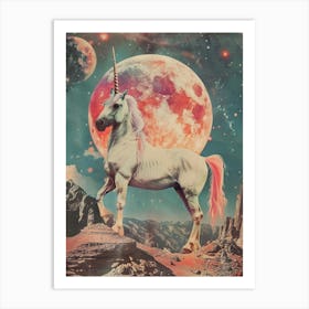 Pastel Unicorn In Space Retro Collage 1 Art Print