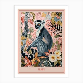 Floral Animal Painting Lemur 2 Poster Art Print