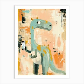 Pastel Painting Of A Dinosaur On A Smart Phone 2 Art Print