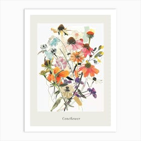 Coneflower Collage Flower Bouquet Poster Art Print