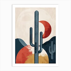 Moon Cactus Minimalist Abstract Illustration 3 Art Print