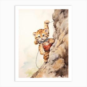 Tiger Illustration Rock Climbing Watercolour 1 Art Print
