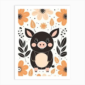 Floral Cute Baby Pig Nursery (29) Art Print