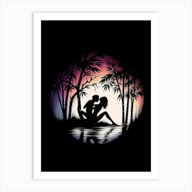 Silhouette Of A Woman Kissing Art Print