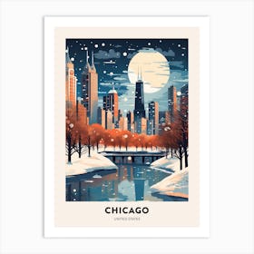 Winter Night  Travel Poster Chicago Usa 4 Art Print