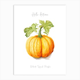 Hello Autumn Delicata Squash Pumpkin Watercolour Illustration 2 Art Print