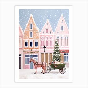 Amsterdam Travel Christmas Painting Pink Horse Art Print