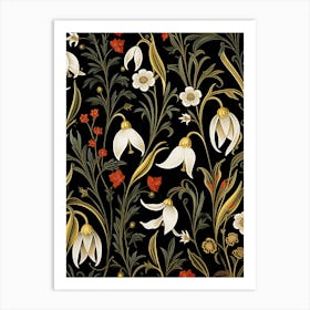 Snowdrop 1 William Morris Style Winter Florals Art Print