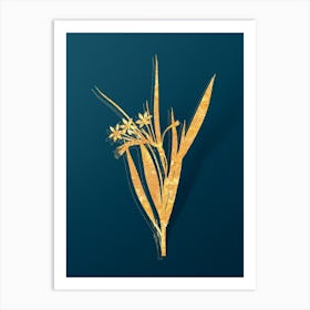 Vintage White Baboon Root Botanical in Gold on Teal Blue n.0231 Art Print