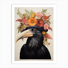 Bird With A Flower Crown Raven 2 Art Print