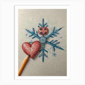 Snowflake And Heart Art Print