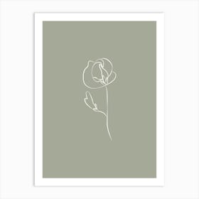 Line Art Flower 2 - Sage Green Art Print