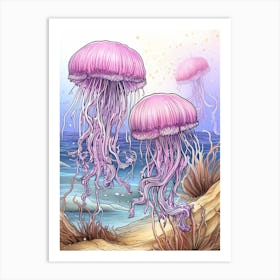 Mauve Stinger Jellyfish Illustration 2 Art Print