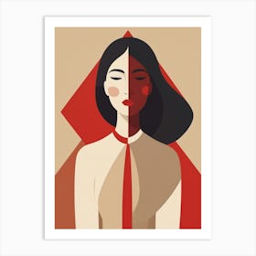 Chinese Woman Abstract red and beige Art 1 Art Print