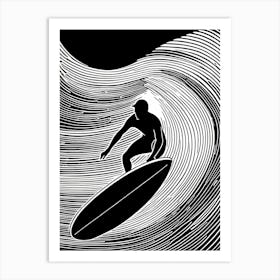 Linocut Black And White Surfer On A Wave art, surfing art, 266 Art Print