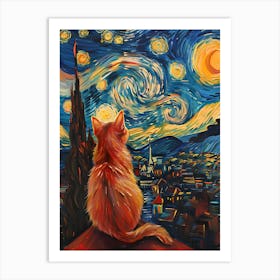 Starry Night Cat 5 Art Print