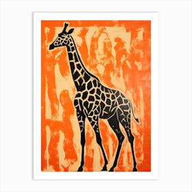 Giraffe, Woodblock Animal  Drawing 5 Art Print
