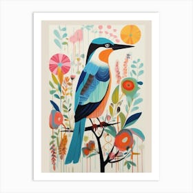 Colourful Scandi Bird Kingfisher 1 Art Print