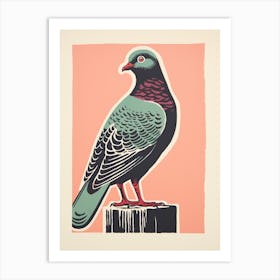 Vintage Bird Linocut Pigeon 3 Art Print